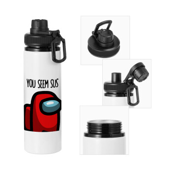 Among US, you seem sus, Metal water bottle with safety cap, aluminum 850ml