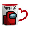 Mug heart red handle, ceramic, 330ml