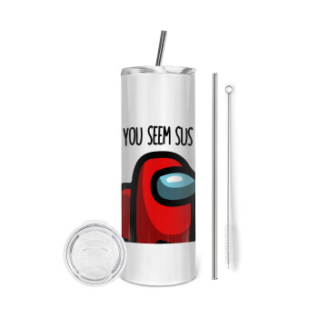 Among US, you seem sus, Eco friendly stainless steel tumbler 600ml, with metal straw & cleaning brush