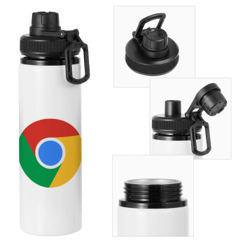 Chrome, Metal water bottle with safety cap, aluminum 850ml