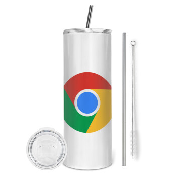 Chrome, Eco friendly ποτήρι θερμό (tumbler) από ανοξείδωτο ατσάλι 600ml, με μεταλλικό καλαμάκι & βούρτσα καθαρισμού