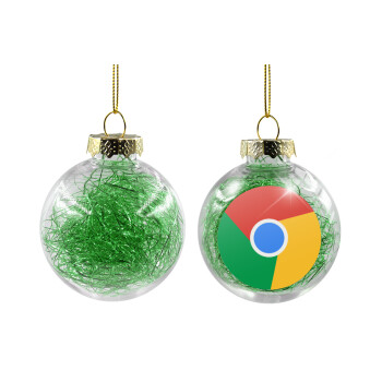 Chrome, Transparent Christmas tree ball ornament with green filling 8cm