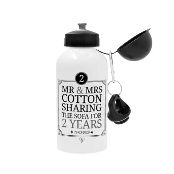 Mr & Mrs Sharing the sofa, Metal water bottle, White, aluminum 500ml