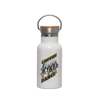 Coffin Dance!, Metallic thermos (Stainless steel) White with wooden lid (bamboo), double-walled, 350ml