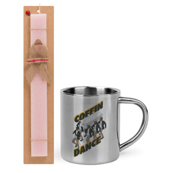 Coffin Dance!, Easter Set, metallic thermal cup (300ml) & aromatic flat Easter candle (30cm) (PINK)