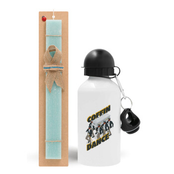 Coffin Dance!, Easter Set, metallic aluminum water bottle (500ml) & scented flat candle (30cm) (TURQUOISE)