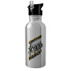 Water bottle Silver with straw, stainless steel 600ml