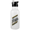 White water bottle with straw, stainless steel 600ml