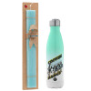 Easter Set, Metallic green/white thermos (Stainless steel), double-walled, 500ml & scented flat Easter candle (30cm) (TURQUOISE)