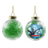 Transparent Christmas tree ball ornament with green filling 8cm