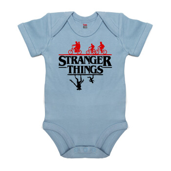 Stranger Things upside down, Βρεφικό φορμάκι μωρού, 0-18 μηνών, Μπλε, 100% Organic Cotton, κοντομάνικο