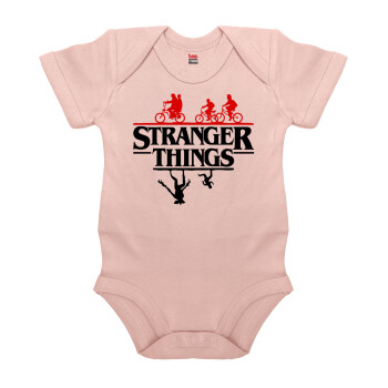 Stranger Things upside down, Βρεφικό φορμάκι μωρού, 0-18 μηνών, ΡΟΖ POWDER, 100% Organic Cotton, κοντομάνικο