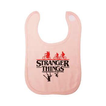 Stranger Things upside down, Σαλιάρα με Σκρατς ΡΟΖ 100% Organic Cotton (0-18 months)