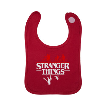 Stranger Things upside down, Σαλιάρα με Σκρατς Κόκκινη 100% Organic Cotton (0-18 months)