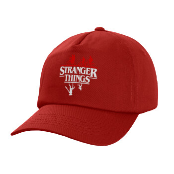 Stranger Things upside down, Καπέλο παιδικό Baseball, 100% Βαμβακερό Twill, Κόκκινο (ΒΑΜΒΑΚΕΡΟ, ΠΑΙΔΙΚΟ, UNISEX, ONE SIZE)