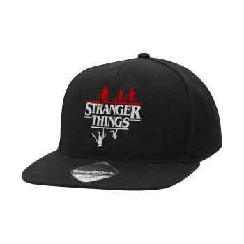 Stranger Things upside down, Adult Flat Snapback Hat Black, (100% COTTON TWILL, ADULT, UNISEX, ONE SIZE)