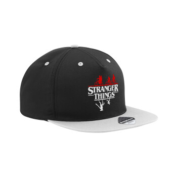 Stranger Things upside down, Adult Flat Snapback Hat Black/Grey, (100% COTTON TWILL, ADULT, UNISEX, ONE SIZE)