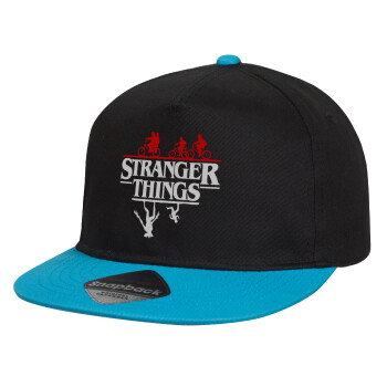 Stranger Things upside down, Child's Flat Snapback Hat, Black/Blue (100% COTTON, CHILD, UNISEX, ONE SIZE)