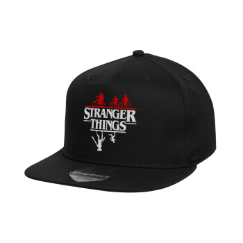 Stranger Things upside down, Children's Flat Snapback Hat, Black (100% COTTON, CHILD, UNISEX, ONE SIZE)