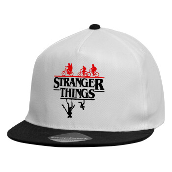 Stranger Things upside down, Child's Flat Snapback Hat, White (100% COTTON, CHILDREN'S, UNISEX, ONE SIZE)