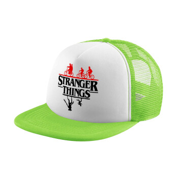 Stranger Things upside down, Adult Soft Trucker Hat with Mesh GREEN/WHITE (POLYESTER, ADULT, ONE SIZE)