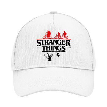 Stranger Things upside down, Adult Baseball Cap, Drill, White (100% COTTON, ADULT, UNISEX, ONE SIZE)