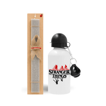 Stranger Things upside down, Easter Set, metallic aluminum water bottle (500ml) & aromatic flat Easter candle (30cm) (GRAY)