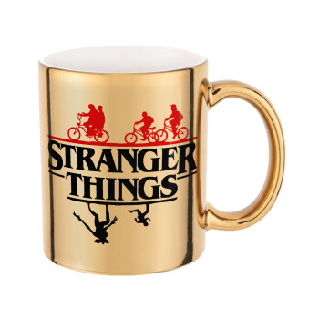Stranger Things upside down, Mug ceramic, gold mirror, 330ml