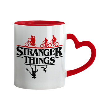 Stranger Things upside down, Κούπα καρδιά χερούλι κόκκινη, κεραμική, 330ml