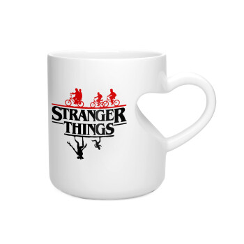 Stranger Things upside down, Κούπα καρδιά λευκή, κεραμική, 330ml