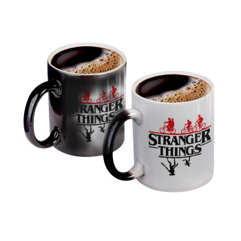 Stranger Things upside down, Color changing magic Mug, ceramic, 330ml when adding hot liquid inside, the black colour desappears (1 pcs)