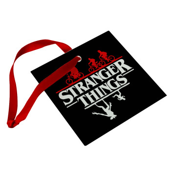 Stranger Things upside down, Christmas ornament, glass square ornament 9x9cm