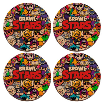 Brawl Stars characters, ΣΕΤ x4 Σουβέρ ξύλινα στρογγυλά plywood (9cm)