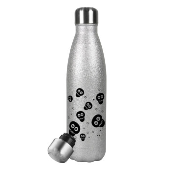 Skull avatar, Metallic Glitter Silver Thermos Flask (Stainless steel), double-walled, 500ml