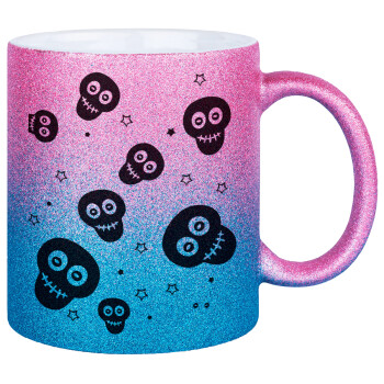 Skull avatar, Κούπα Χρυσή/Μπλε Glitter, κεραμική, 330ml