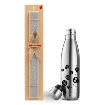 Skull avatar, Easter Set, metallic stainless thermos flask (500ml) & scented flat Easter candle (30cm) (GRAY)