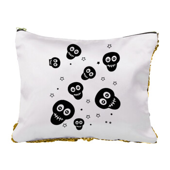 Skull avatar, Sequin Gold Pouch Cosmetic Bag