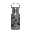 Stainless steel metallic thermos flask, silver with a bamboo lid, double-walled, 350ml.