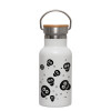 Metallic thermos (Stainless steel) White with wooden lid (bamboo), double-walled, 350ml