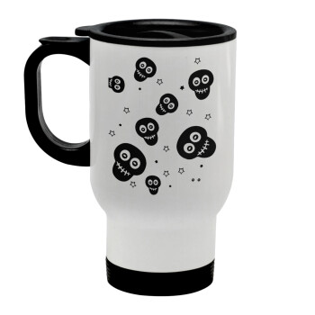 Skull avatar, Stainless steel travel mug with lid, double wall white 450ml