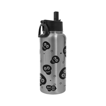 Skull avatar, Metal mug thermo Silver with Straw and Spout Lid (Stainless steel), double wall, 950ml