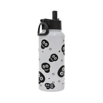 Skull avatar, Metal mug thermo White with Straw and Spout Lid (Stainless steel), double wall, 950ml