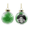 Transparent Christmas tree ball ornament with green filling 8cm