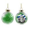 Transparent Christmas tree ball ornament with green filling 8cm