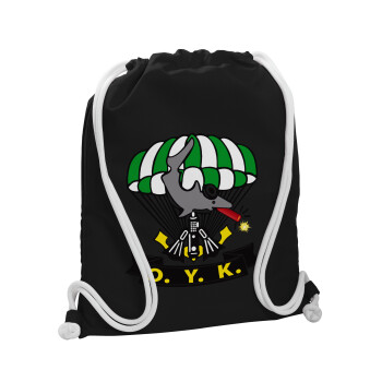 Underwater Demolition Team, Backpack pouch GYMBAG Black, with pocket (40x48cm) & thick white cords