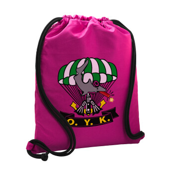 Underwater Demolition Team, Backpack pouch GYMBAG Fuchsia, with pocket (40x48cm) & thick cords