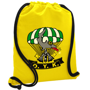 Underwater Demolition Team, Backpack pouch GYMBAG Yellow, with pocket (40x48cm) & thick cords