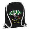 Backpack pouch GYMBAG Black, with pocket (40x48cm) & thick white cords