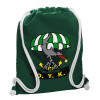 Backpack pouch GYMBAG BOTTLE GREEN, with pocket (40x48cm) & thick white cords