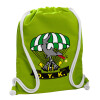 Backpack bag GYMBAG LIME GREEN, with pocket (40x48cm) & thick cords